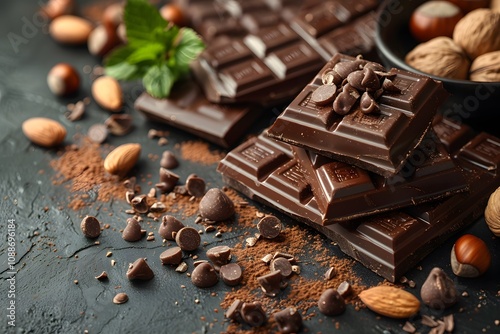 Indulgent Chocolate Delight with Nuts and Mint for Gourmet Cooking