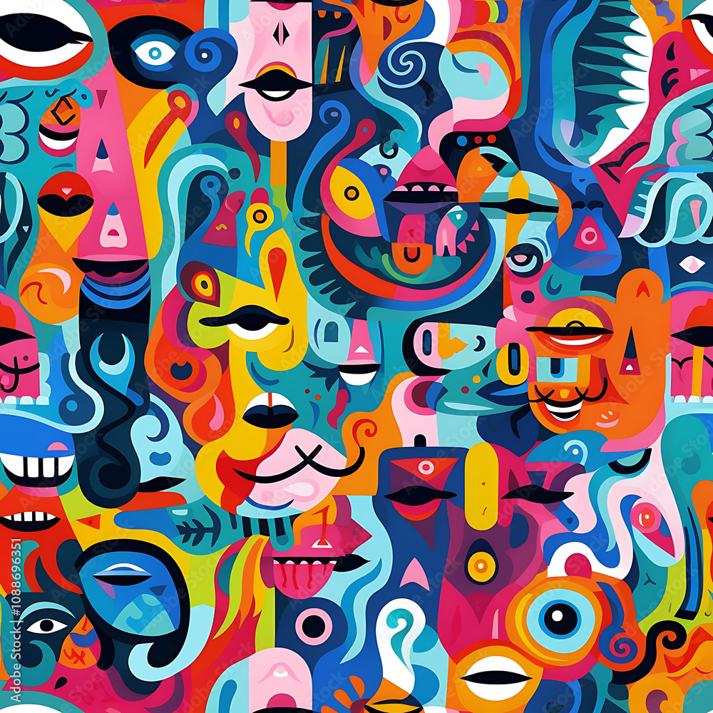 Face art, seamless pattern, the art of colorful faces is limitless Face art, seamless pattern, the art of colorful faces is limitless