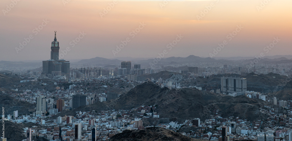 Ταπετσαρία Panoramic view of Holy city of Makkah in Saudi Arabia at sunset time