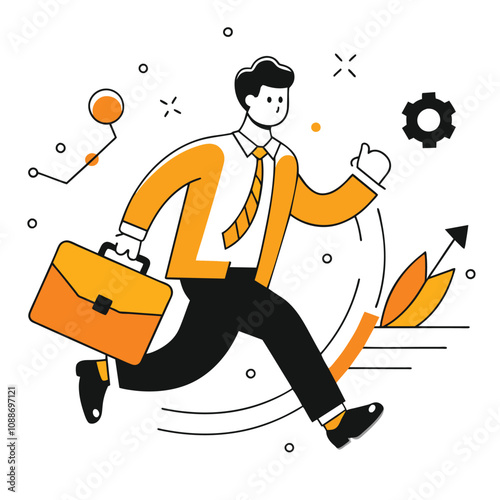 Businessman Running with Briefcase Symbolizing Success and Progress