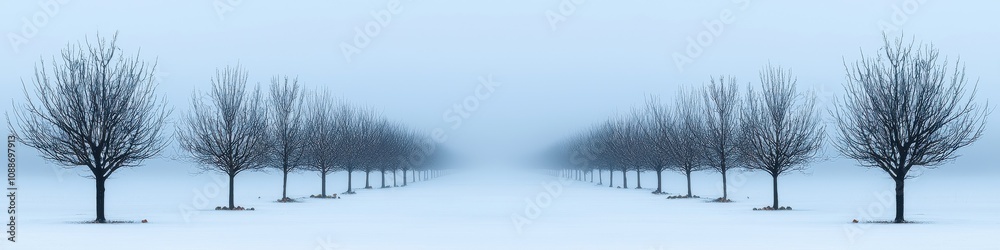 Foggy winter landscape with bare trees serene environment nature photography minimalist view Foggy winter landscape with bare trees serene environment nature photography minimalist view