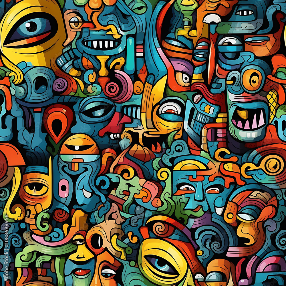 Face art, seamless pattern, the art of colorful faces is limitless Face art, seamless pattern, the art of colorful faces is limitless