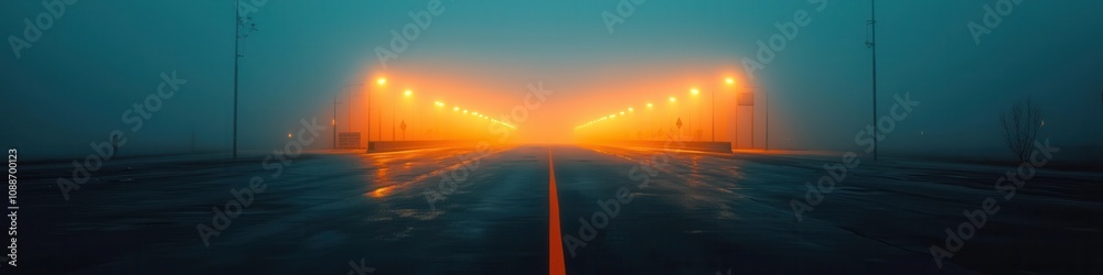 Foggy road scene urban landscape photography mysterious environment nighttime viewpoint