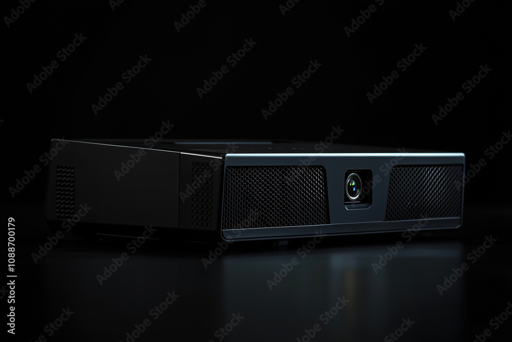 High-quality video conference camera on a dark surface for professional meetings and remote communication. Generative AI High-quality video conference camera on a dark surface for professional meetings and remote communication. Generative AI