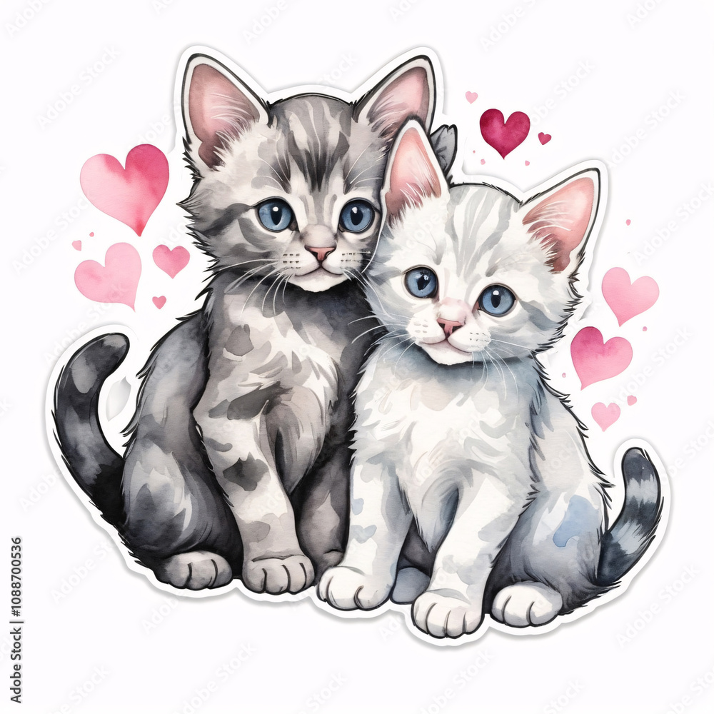 Fototapeta premium Romantic Kitten Duo with Heart Surroundings