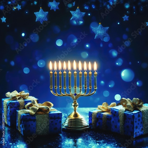 Festival of lights: hanukkah eight nights of miracles, menorah lighting, dreidel games, and fried foods, honoring the maccabees victory and the rededication of the second temple in jerusalem photo