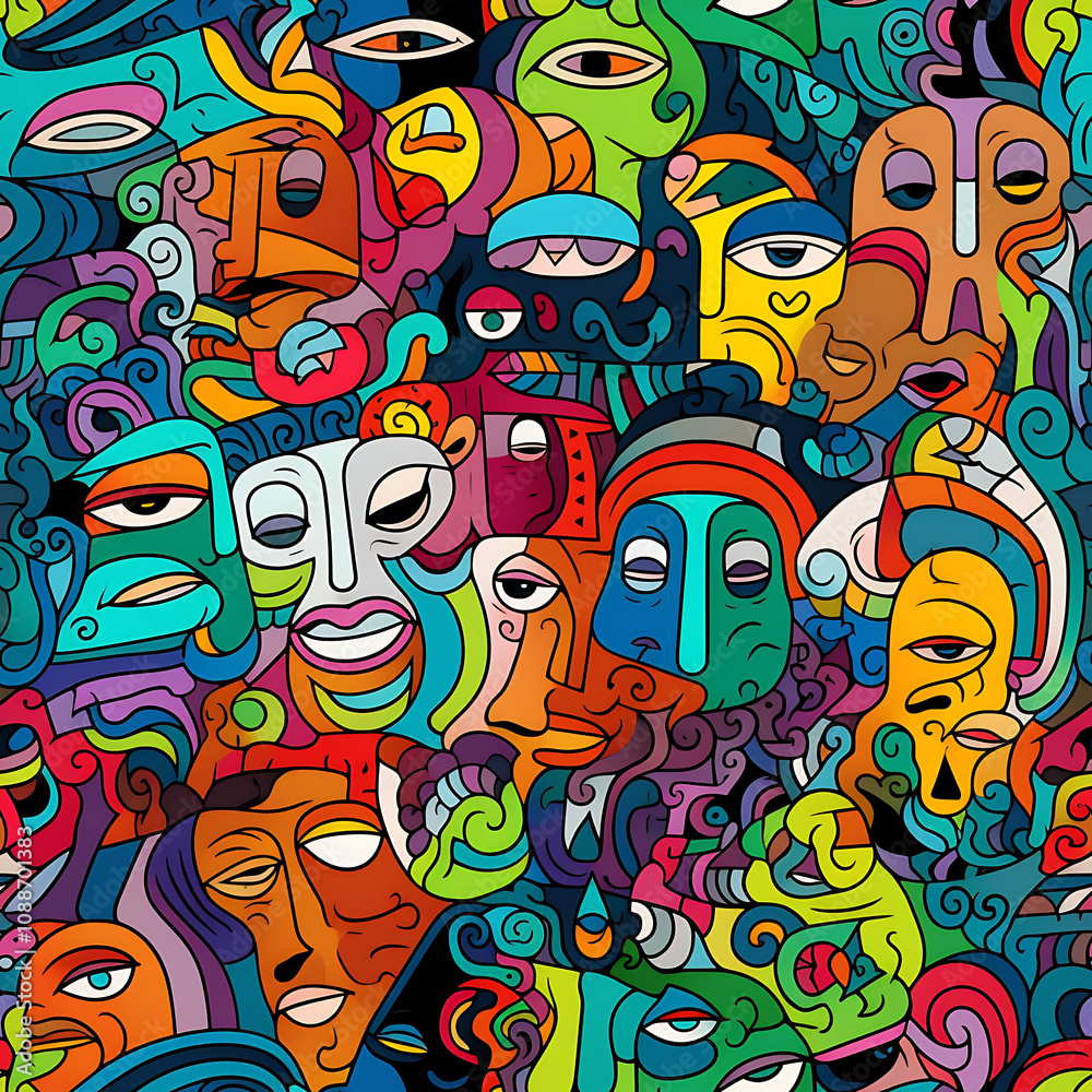 Face art, seamless pattern, the art of colorful faces is limitless Face art, seamless pattern, the art of colorful faces is limitless