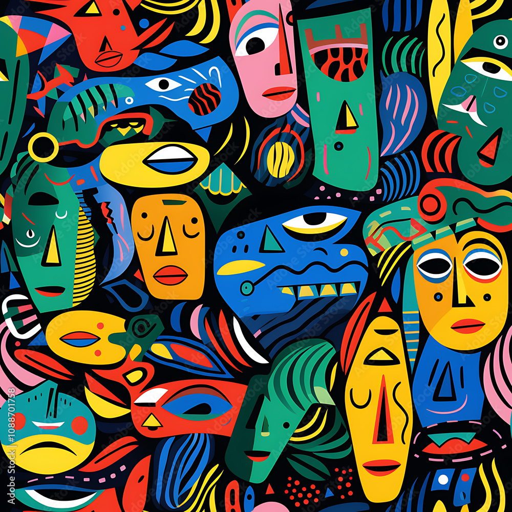 Face art, seamless pattern, the art of colorful faces is limitless Face art, seamless pattern, the art of colorful faces is limitless