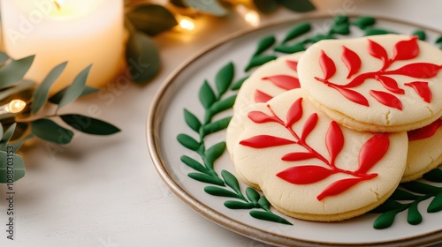 Festive Sugar Cookies Holiday Baking Christmas Treats Red Leaf Design