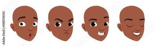 Teen Boy Face Head with Different Emotion Vector Set