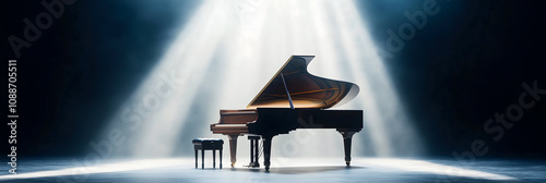 Empty Stage Theater Mahogany Wood Grand Piano Spotlight Poster Background
