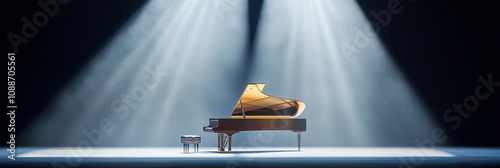 Empty Stage Theater Mahogany Wood Grand Piano Spotlight Poster Background photo