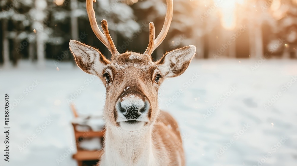 Reindeer Portrait Winter Wonderland Snowy Forest Christmas Animal Reindeer Portrait Winter Wonderland Snowy Forest Christmas Animal