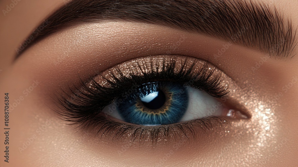 A stunning close-up of a woman's eye with long, voluminous lashes and flawlessly shaped brows, radiating elegance and grace. A stunning close-up of a woman's eye with long, voluminous lashes and flawlessly shaped brows, radiating elegance and grace.