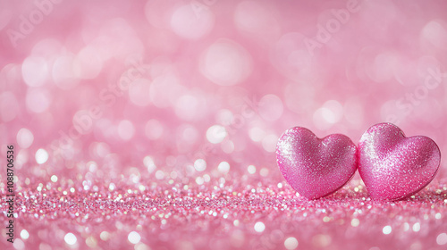 
Pink bokeh background with hearts for Valentine's Day, pink and white, love wallpaper, pink glittery background, pink heart pattern.