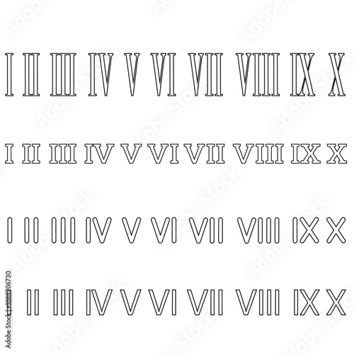 Roman numerals icon vector set. Dial illustration sign collection. Numbers symbol or logo.