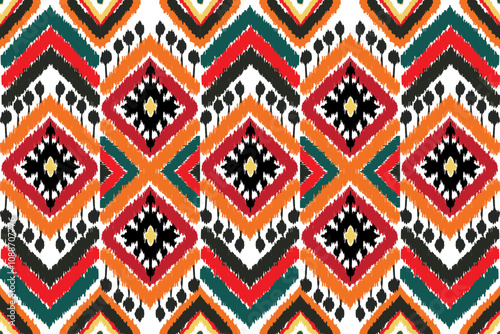 Wallpaper Mural Abstract ethnic ikat pattern traditional Design for background, carpet, wallpaper, clothing, wrapping, Batik, fabric, Vector illustration. embroidery style. Torontodigital.ca