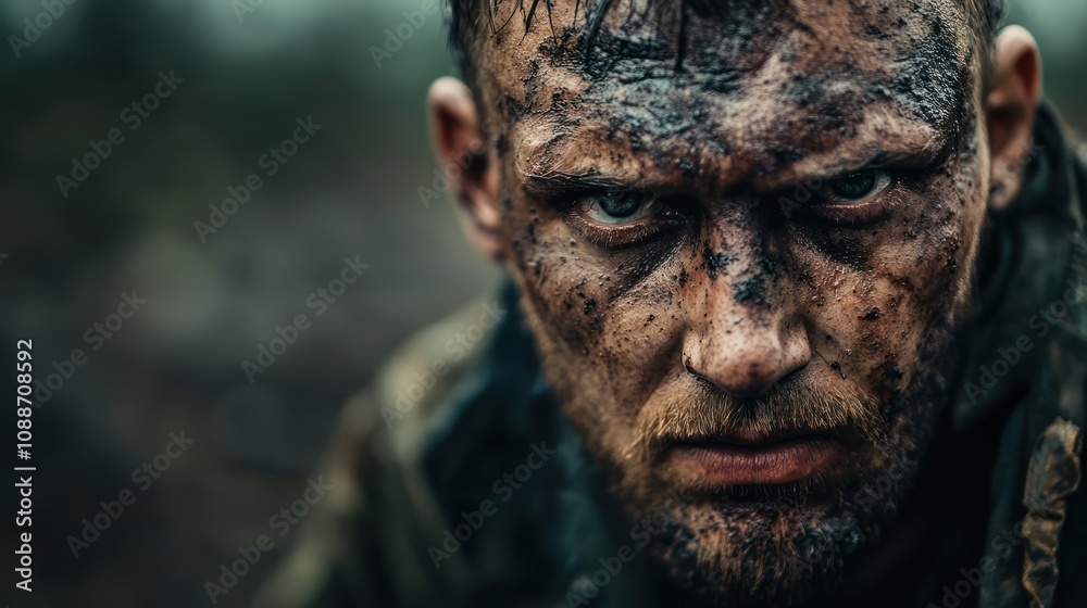 A close-up of a survivor's face, reflecting fear and determination in the midst of an apocalypse A close-up of a survivor's face, reflecting fear and determination in the midst of an apocalypse