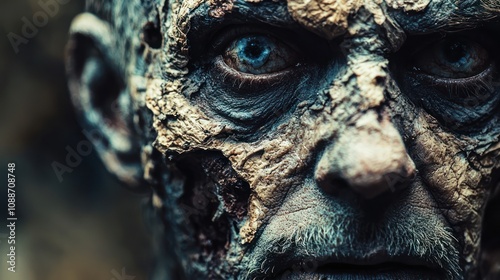 A close-up of a survivor's weathered face, reflecting the hardships endured in an apocalypseS