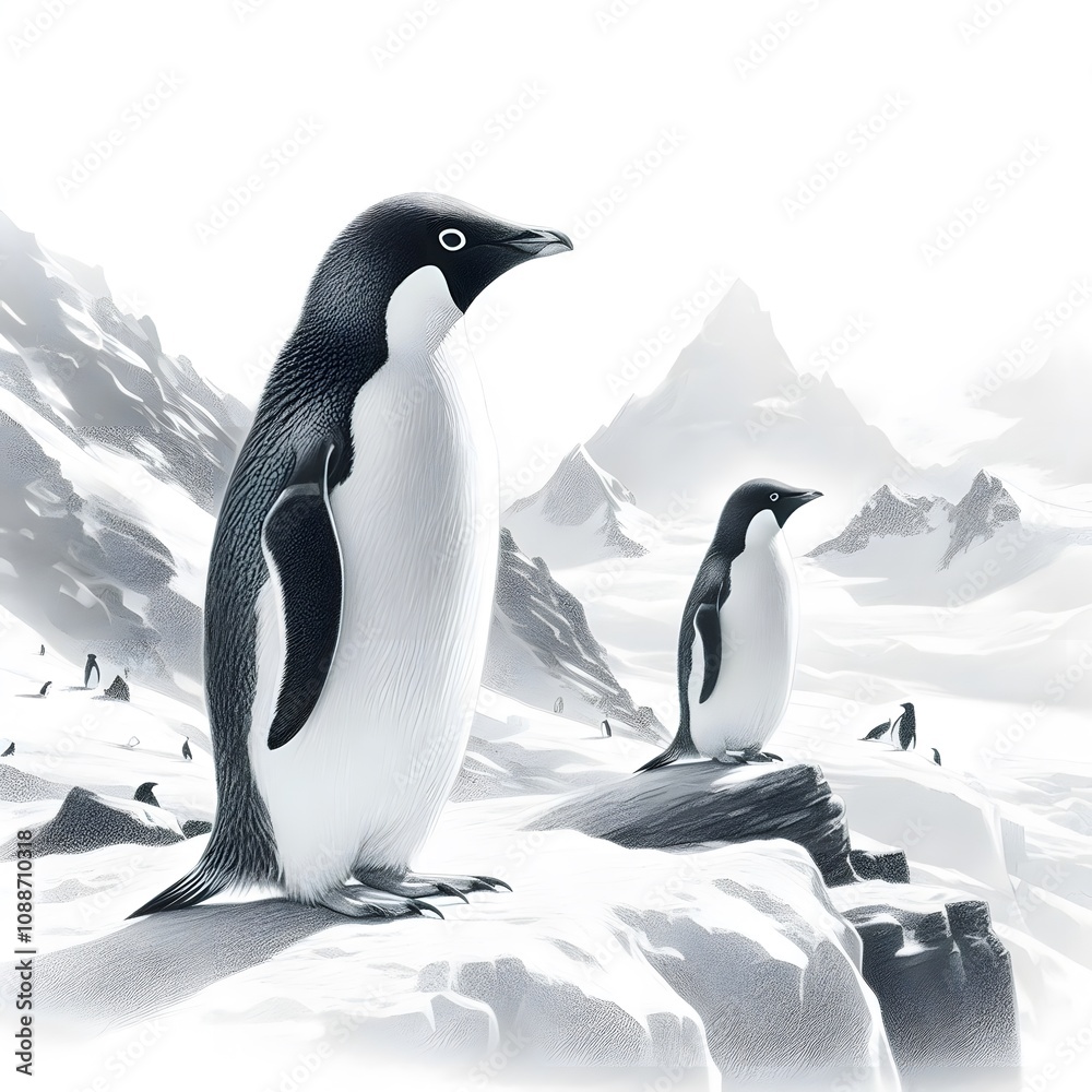Obraz premium 아델리펭귄, 펜슬 드로잉 (Adélie penguin, pencil drawing)