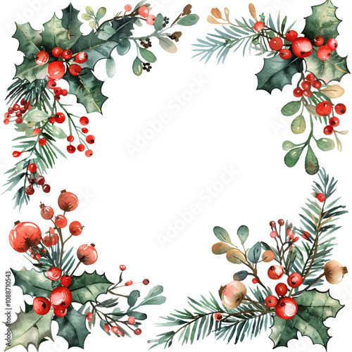 christmas decoration frame border vector illustration in watercolor style