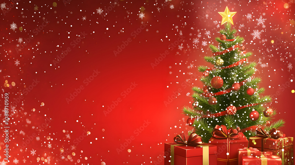 Christmas greetings vector background design. Christmas greeting text with fir tree and gift box ornaments and decorative elements on red elegant background.
Christmas greetings vector background design. Christmas greeting text with fir tree and gift box ornaments and decorative elements on red elegant background.