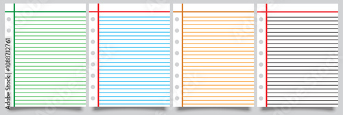 Creative vector illustration of realistic square, lined paper blank sheets set isolated on transparent background. Art design lines, grid page notebook with margin. Abstract concept graphic element