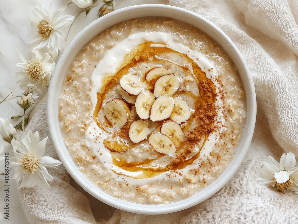 Healthy Breakfast Bowl with Oatmeal, Bananas, and Almonds Healthy Breakfast Bowl with Oatmeal, Bananas, and Almonds