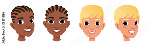 Teen Boy Face Head with Different Emotion Vector Set