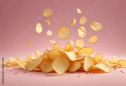 poster of flying potato chips made with generative ai photo