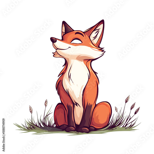 Adorable Fox in Grassland: A Digital Illustration photo