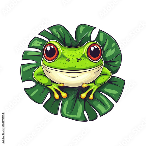 Adorable Green Tree Frog on a Lush Leaf photo