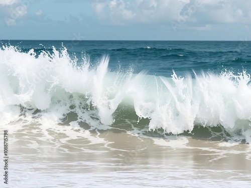 A large wave crashes against the shore at Luquillo Beach in Puerto Rico, beach scenery, luquillo beach photo