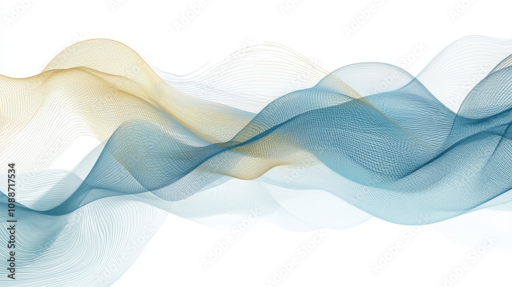 An abstract illustration of flowing waves in soft blue and golden hues, creating a harmonious and creative composition, ideal for backgrounds. An abstract illustration of flowing waves in soft blue and golden hues, creating a harmonious and creative composition, ideal for backgrounds.