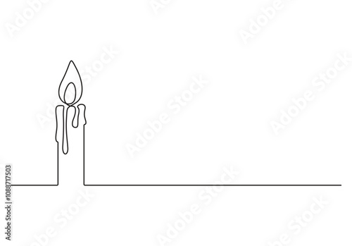 Burning candle flame continuous single line drawing. Isolated on white background. Vector illustration