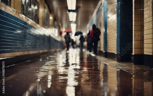 Wallpaper Mural Rain-soaked metro station hallway Torontodigital.ca