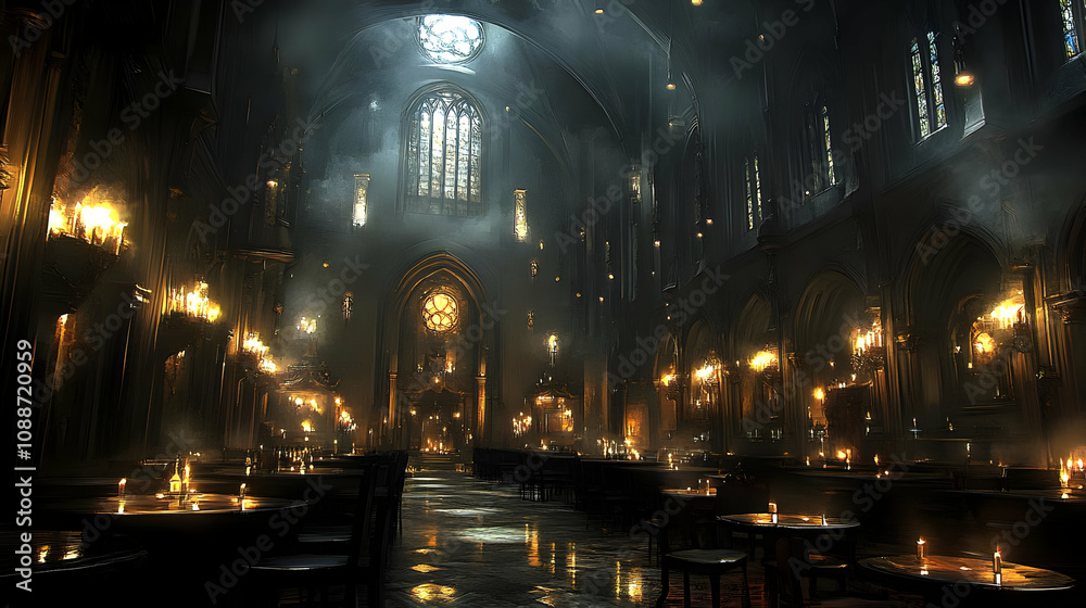 Dark Cathedral: Candles Illuminate Gothic Architecture at Night Dark Cathedral: Candles Illuminate Gothic Architecture at Night