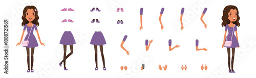 Teen Girl Character Creation with Body Part Vector Set