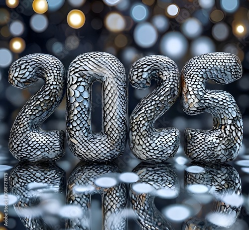 New Year's Figures 2025 with snake texture, background with diamonds photo