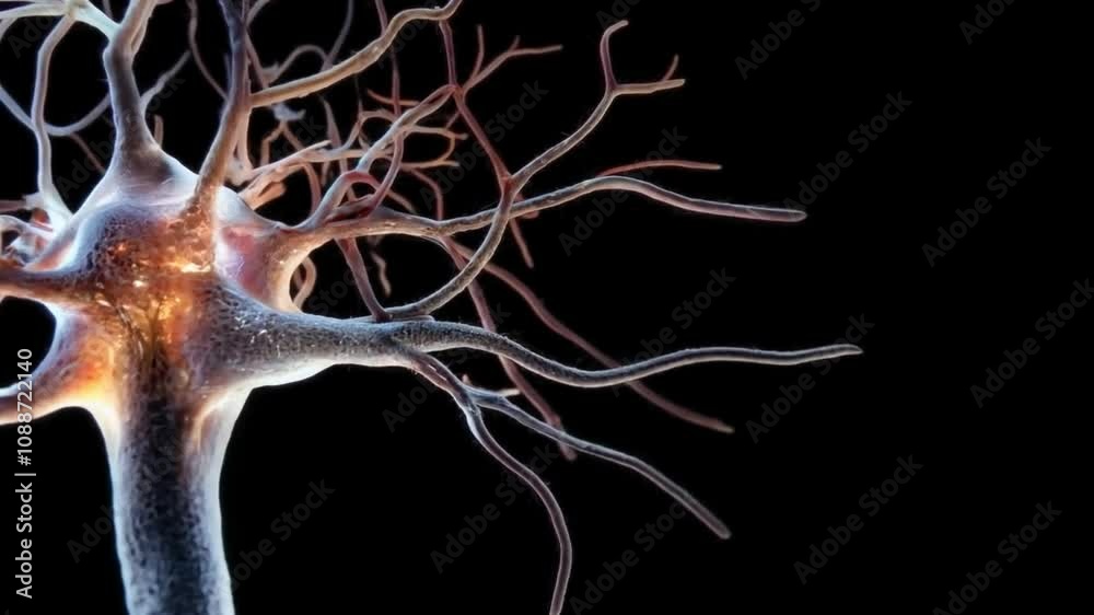 Single Neuron Image A signal transmitting neuron. One human nerve cell isolated on a black ...