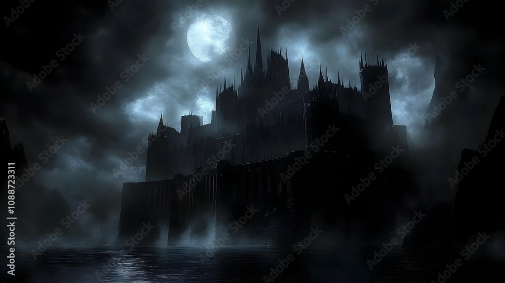 Fototapeta premium Dark Castle by Moonlight: Gothic Architecture Mystery Unveiled