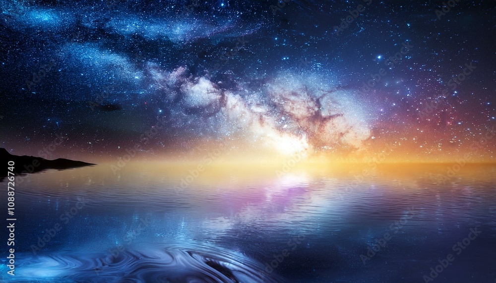 space universe with stars and galaxies reflected in water space universe with stars and galaxies reflected in water