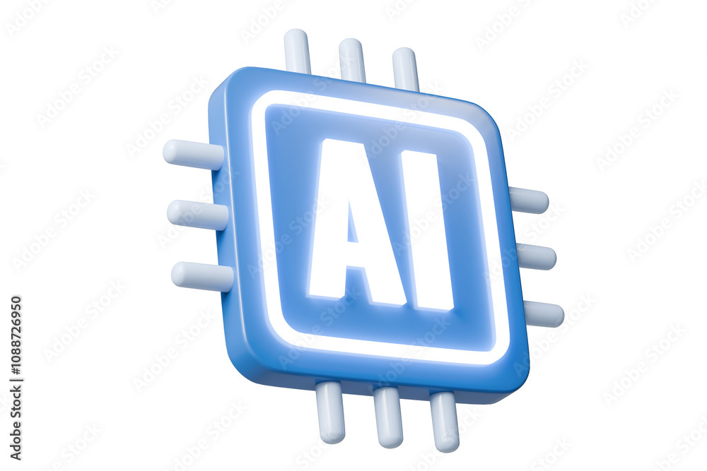 3d AI Chip icon. Future Technology and Semiconductor engineering concept, Artificial intelligence neural network concept. Minimal Smart Computer AI processor chip isolated blue background. 3D render. 3d AI Chip icon. Future Technology and Semiconductor engineering concept, Artificial intelligence neural network concept. Minimal Smart Computer AI processor chip isolated blue background. 3D render.
