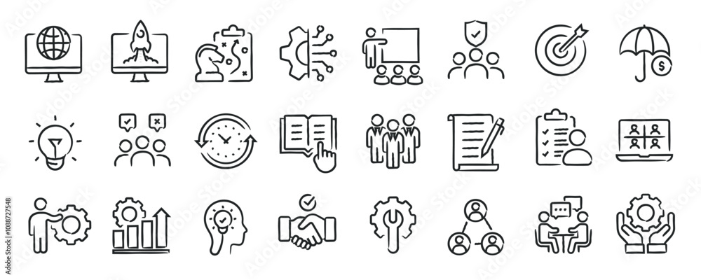Workshop hand drawn doodle sketch style line icons Workshop hand drawn doodle sketch style line icons
