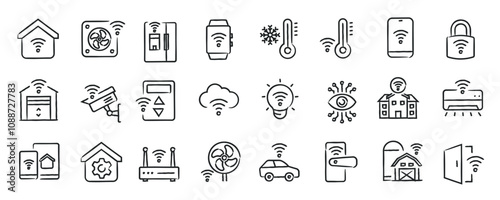 Smart home hand drawn doodle sketch style line icons