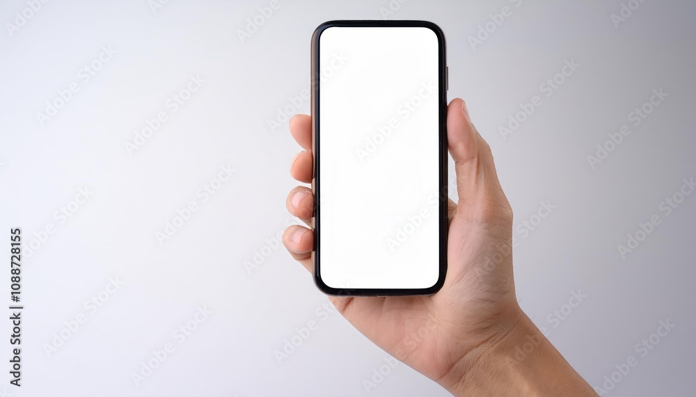 Hand Holding Mobile Mockup Blank Screen for Custom Design Hand Holding Mobile Mockup Blank Screen for Custom Design