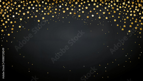 black matte background with golden and silver stars confetti and free space for text