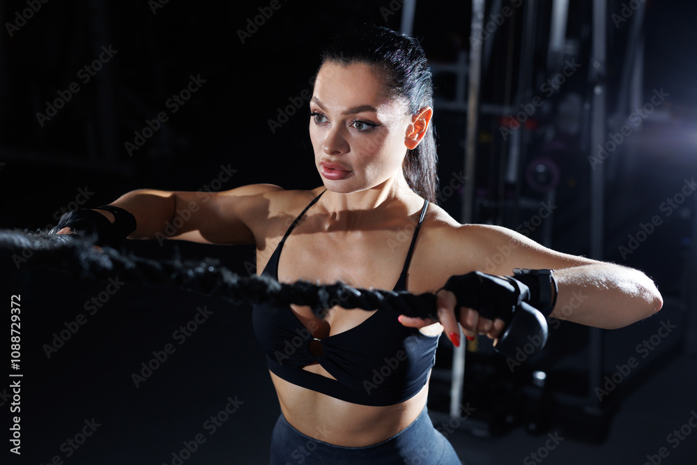 Muscular woman working out in gym doing exercises for back. Strong fitness girl, muscles back. Muscular woman working out in gym doing exercises for back. Strong fitness girl, muscles back.
