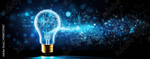 Dynamic light bulb emitting radiant sparks and energy against a dark backdrop showcasing creativity and innovation