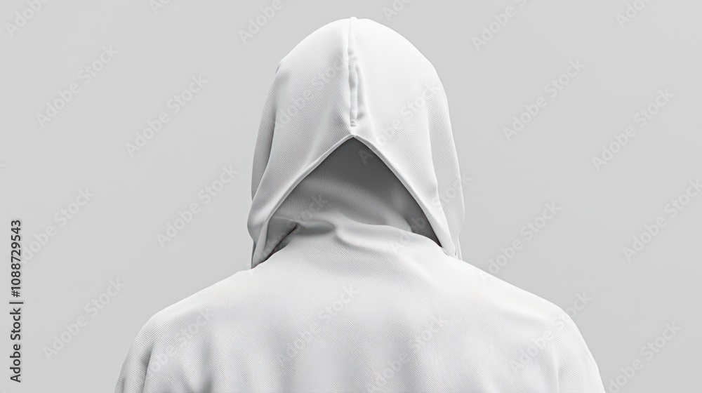 A person wearing a white hoodie, viewed from the back, against a plain background. A person wearing a white hoodie, viewed from the back, against a plain background.